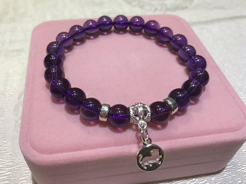 925 Silver 12 Chinese Zodiac Charms Amethyst Beaded Bracelet to Attract ...