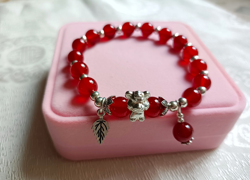 Red Agate Chinese Zodiac Charm Bracelet with Lucky Bag to Bring