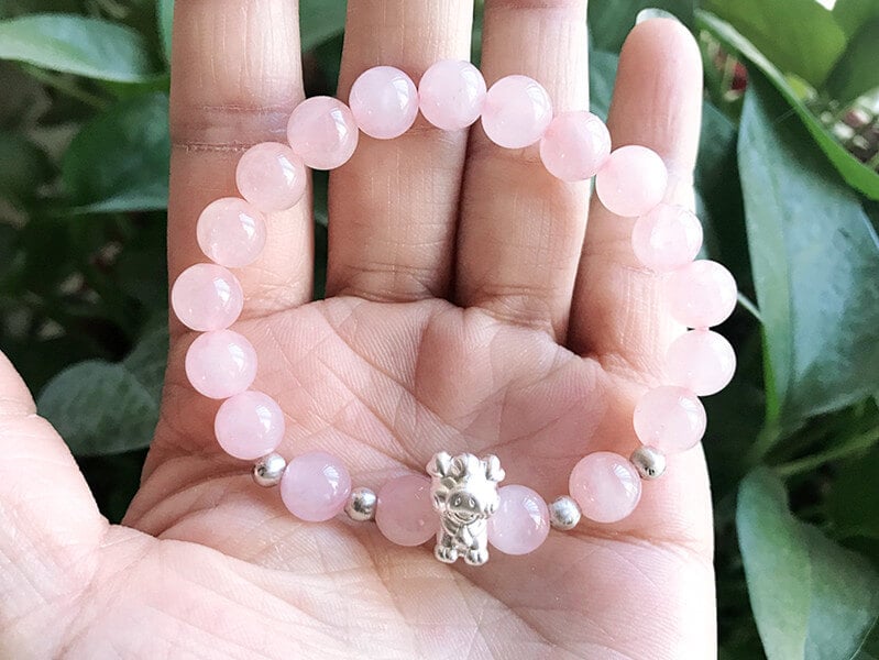Initially Your's Rose Quartz Bracelet with Letter E Sterling Silver Charm