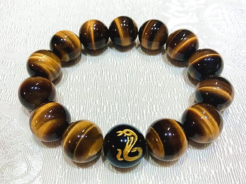 Top 7A Tiger's Eye Natural Stone Chinese Zodiac Charm Bracelet for Good Luck and Fortune for Man