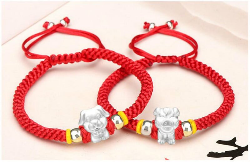 999 Silver 12 Chinese Zodiac Signs Hand Woven Red Rope Charm Bracelet ...