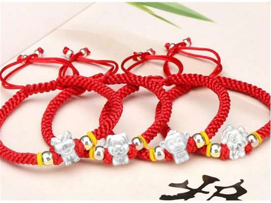 Picture of 999 Silver 12 Chinese Zodiac Signs Hand Woven Red Rope Charm Bracelet for Good Luck 2026