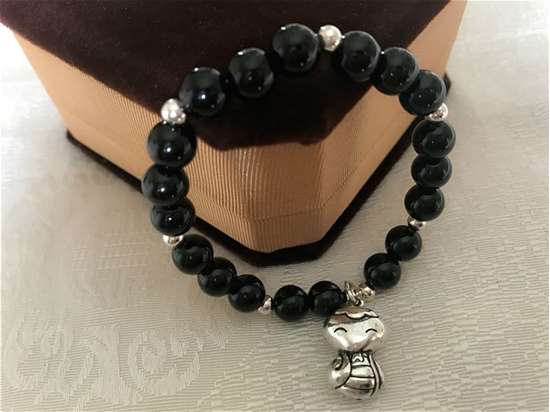 Picture of Black Agate 925 Silver Zodiac Sign Charm Bracelet for Good Luck 2022