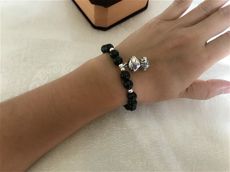 Black Agate 925 Silver Snake Zodiac Sign Charm Bracelet for Good 
