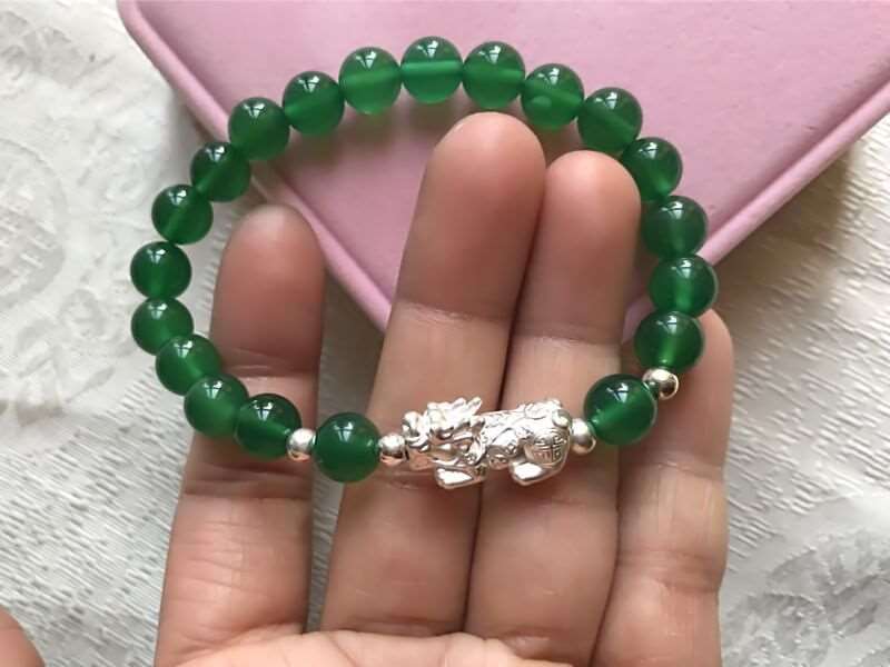Green Jade beads and Natural Black Rutilated Quartz Crystal Stone Beads Bracelet with Feng Shui Pixiu Pi Yao  Handmade Bracelet  Good Luck