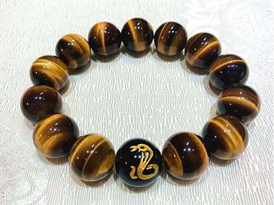 Picture of Top 7A Tiger's Eye Natural  Stone Chinese Zodiac Charm Bracelet for Good Luck and Fortune for Man