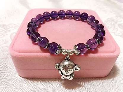 Picture of 925 Silver Chinese Zodiac Charms Amethyst Beaded Bracelet to Attract Love