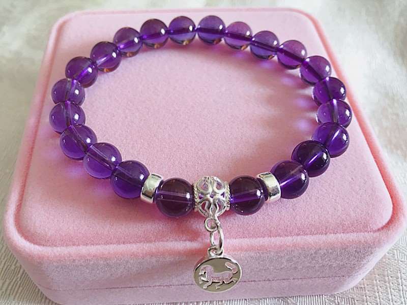Amethyst Beaded 925 Silver 12 Chinese Zodiac Charms Bracelet for