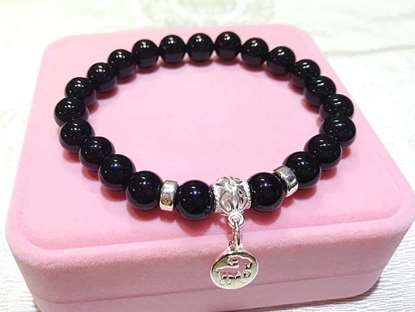 Picture of Black Agate 925 Silver Chinese Zodiac Sign Charm Bracelet for Good Luck