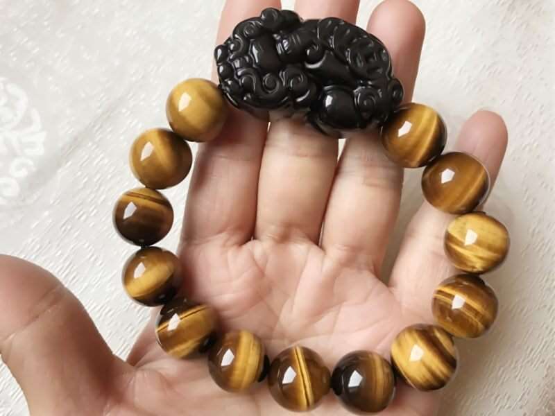 Top 7A Tiger's Eye Natural Stone Wealth Bracelet with Black Obsidian Pi ...