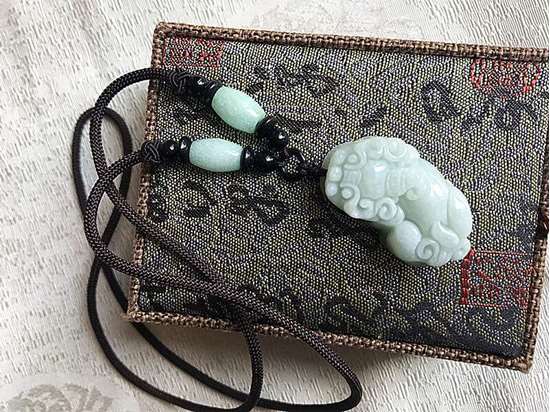 Picture of Natural Carved Jade Pi Xiu/Pi Yao Brown Rope Necklace for Good Wealth in 2022