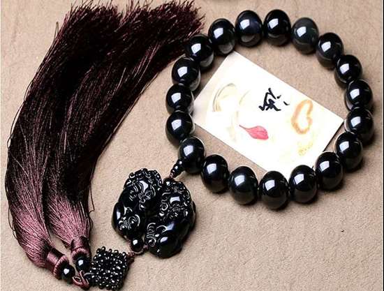 Picture of Hand-made Obsidian Beads Tassels Double Pi Xiu Car Rearview Mirror Hanging Ornament for Good Luck in Wealth