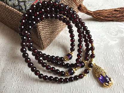 Picture of Red Garnet with Plating Gold Purple Crystal Pi Xiu / Pi Yao Pendant Women Bracelet/Necklace