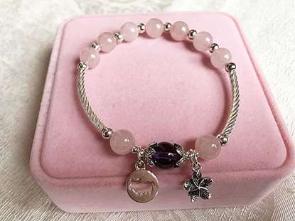 Picture of Natural Rose Quartz and Amethyst 925 Sterling Silver Zodiac Charm Bracelet for Love