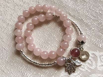 Picture of Two-layer Natural Rose and Strawberry Quartz 925 Sterling Silver Zodiac Charm Bracelet for Love