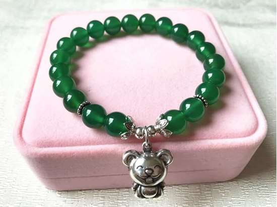 Picture of 925 Silver 12 Chinese Zodiac Green Agate Beads Beaded Charm Bracelet for Good Health, Beauty