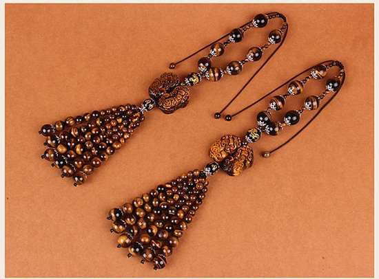 Picture of Tiger's Eye Double Pi Xiu Car Rearview Mirror Hanging Ornament for Safety, Wealth in 2026