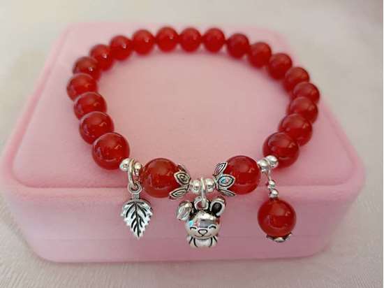 Picture of Red Agate Rabbit Sign Charm Bracelet for Woman Good Luck 2025