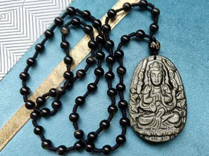 Picture of Natural Golden Obsidian Avalokiteshvara,  Buddhist Guardian Amulet Necklace for Rat