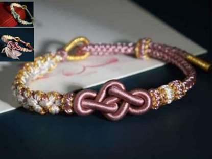 Picture of Braided Bracelet for Love, Ruyi Peach Blossom Knot Charm Bracelet for Love and Good Luck