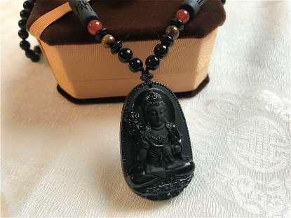 Picture of Natural Black Obsidian Eight Guardian Bodhisattva Amulet Necklaces for 12 Zodiac Signs