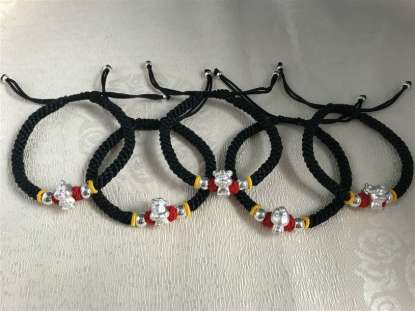 Picture of 999 Silver 12 Chinese Zodiac Signs Hand Woven Black Rope Charm Bracelet
