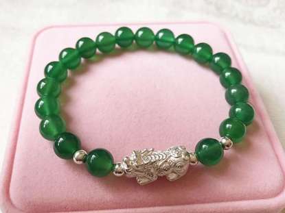 Picture of S9999 Silver Pi Xiu/ Pi Yao Green Agate Beads Bracelet to Attract Wealth for Pig, Rat, Ox, Tiger...