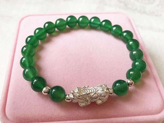 Picture of S9999 Silver Pi Xiu/ Pi Yao Green Agate Beads Bracelet to Attract Wealth for Pig, Rat, Ox, Tiger...