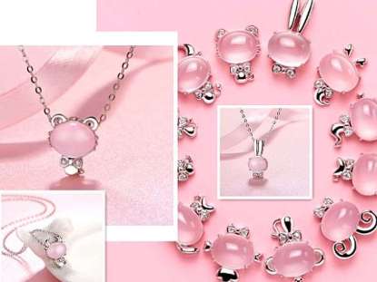 Picture of Rose Quartz 925 Silver 12 Chinese Zodiac Animals Necklace to Attract Love