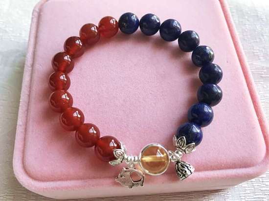 Picture of Red Agate and Lapis Lazuli with Citrine Lucky Bead Bracelet for Good Luck, Wealth and Career for Pig