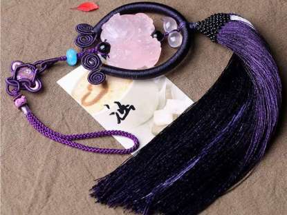Picture of Hand-made Natural Rose Quartz Double Pi Xiu Car Rearview Mirror Hanging Ornament for Good Luck in Wealth and Love