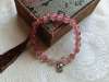 Picture of Natural Strawberry Quartz Crystal 925 Silver Chinese Zodiac Rat Charm Bracelet for Love and Enhance Intuition