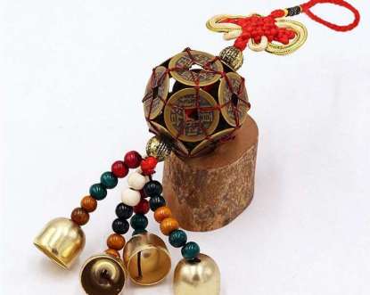 Picture of Copper Bells Wind Chime Copper Coins Chinese Knot Auspicious Peace Feng Shui Hanging Decorations