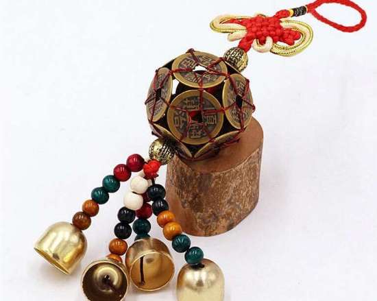 Picture of Copper Bells Wind Chime Copper Coins Chinese Knot Auspicious Peace Feng Shui Hanging Decorations