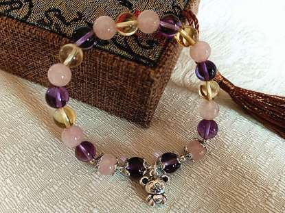 Picture of 925 Silver Zodiac Rat Amethyst, Rose Quartz, Citrine Beaded Bracelet to Attract Love and Wealth 2022