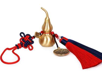 Picture of Brass Copper Gourd Pendant with Chinese Knots Car Feng Shui Hanging Ornamant