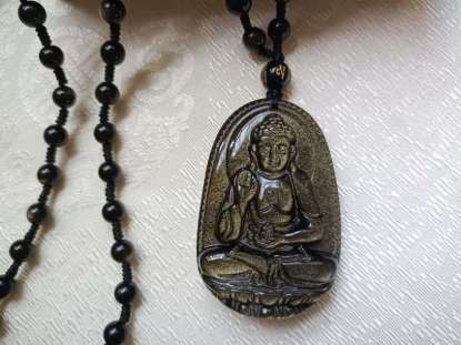Picture of Natural Golden Obsidian Buddha for Pig, Dog  Amitabha Necklace