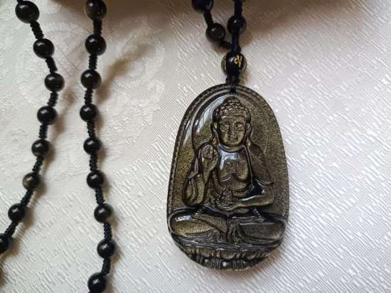Picture of Natural Golden Obsidian Buddha for Pig, Dog  Amitabha Necklace